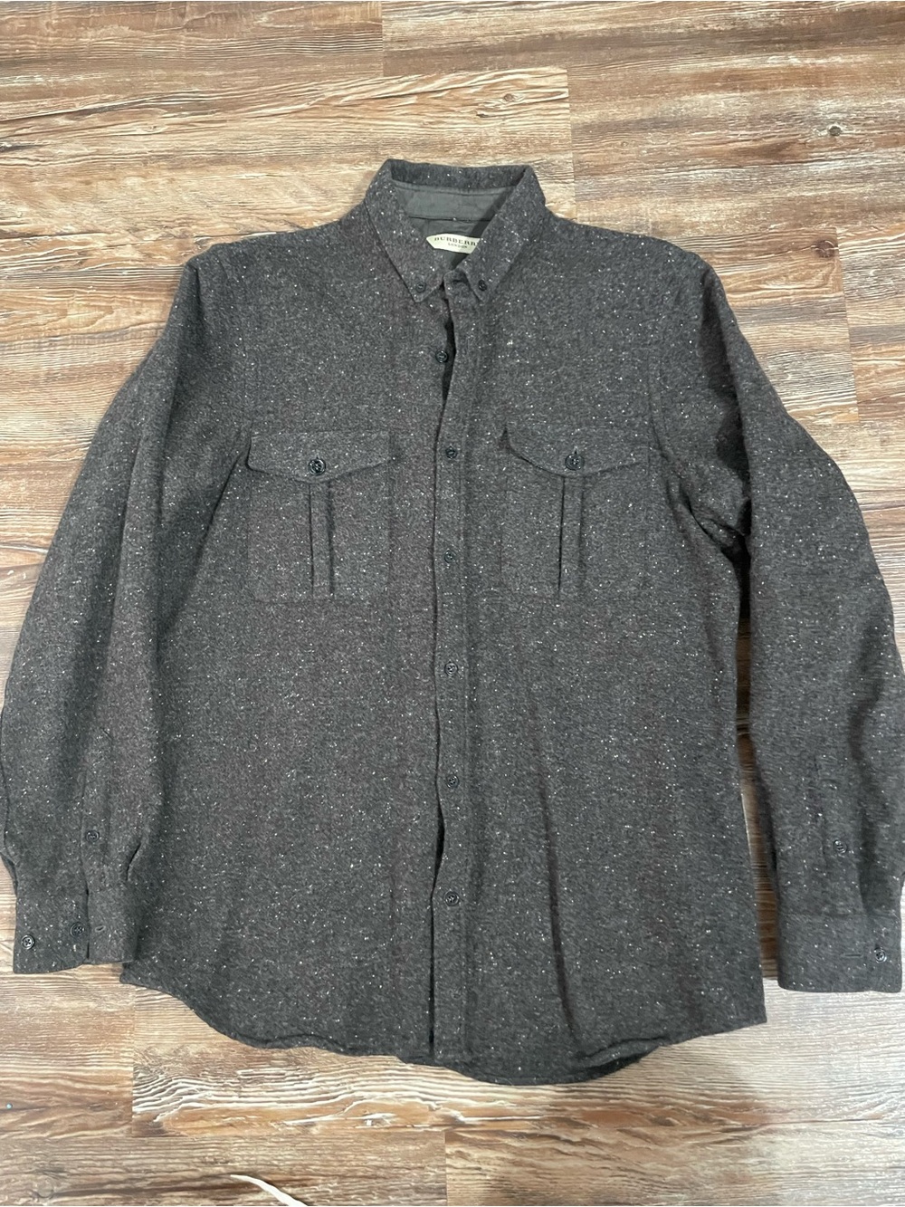 Burberry  (mainline) Wool Cashmere Blend Button Up Shirt Dark Grey Speckled M